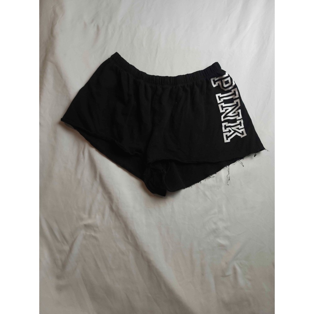 Victoria Secret PINK Fleece Shorts Womens Large Black Knit Raw Hem Lounge Casual